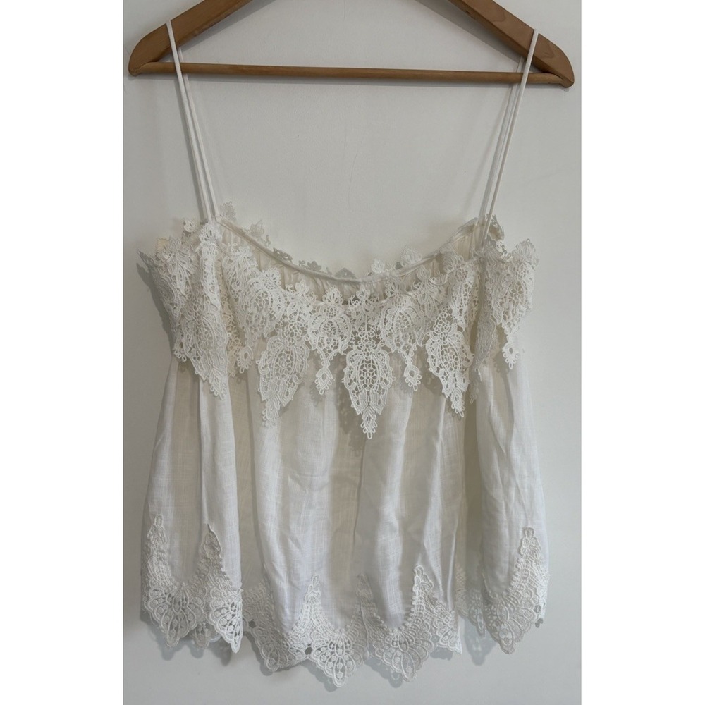 IVIVI White Lace Boho Cami Top Size LG Victorian Chic Viscose Ramie Boho Cropped